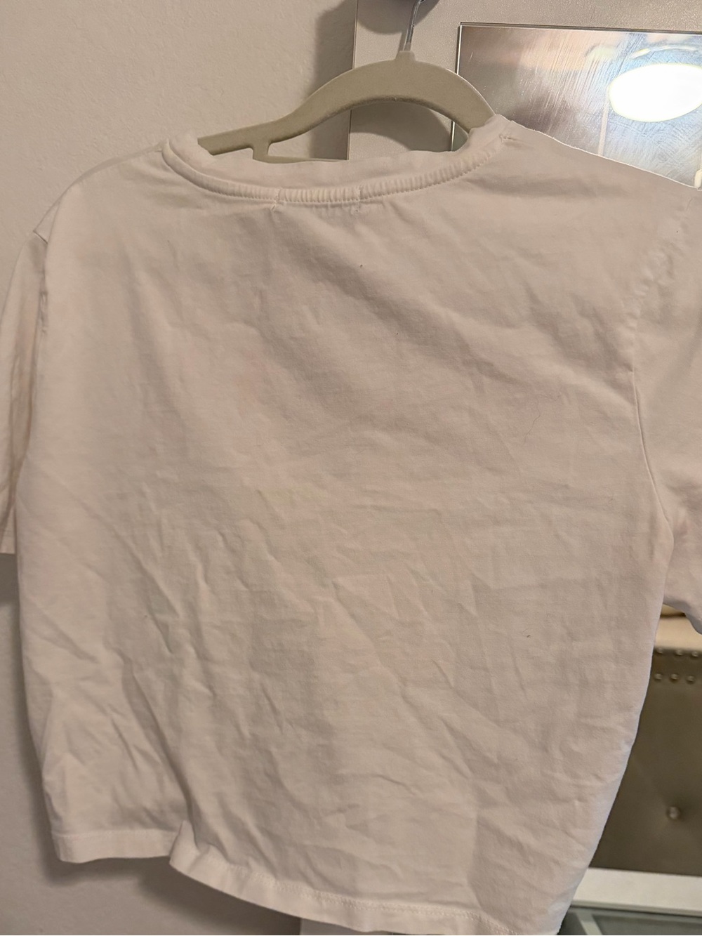 Versace White Short Sleeve Tee with Pink Logo and Gold Pin - Picture 3 of 3
